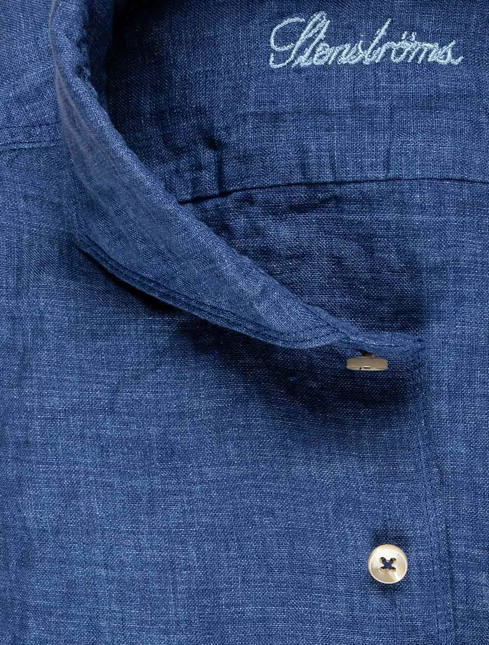 Linen Fitted Body Shirt Navy