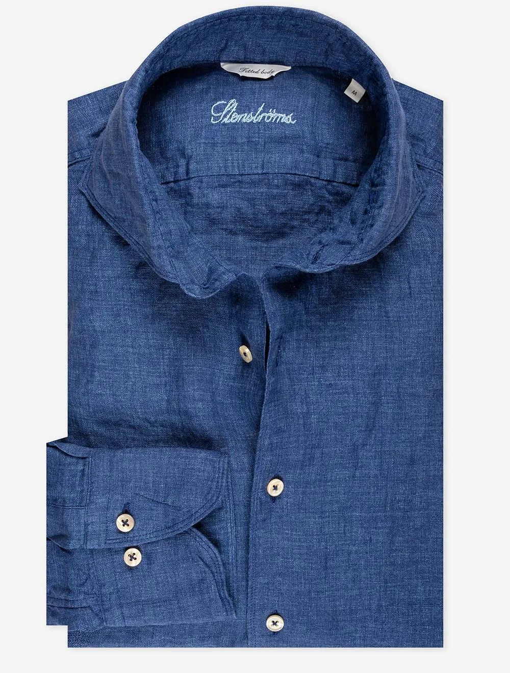 Linen Fitted Body Shirt Navy