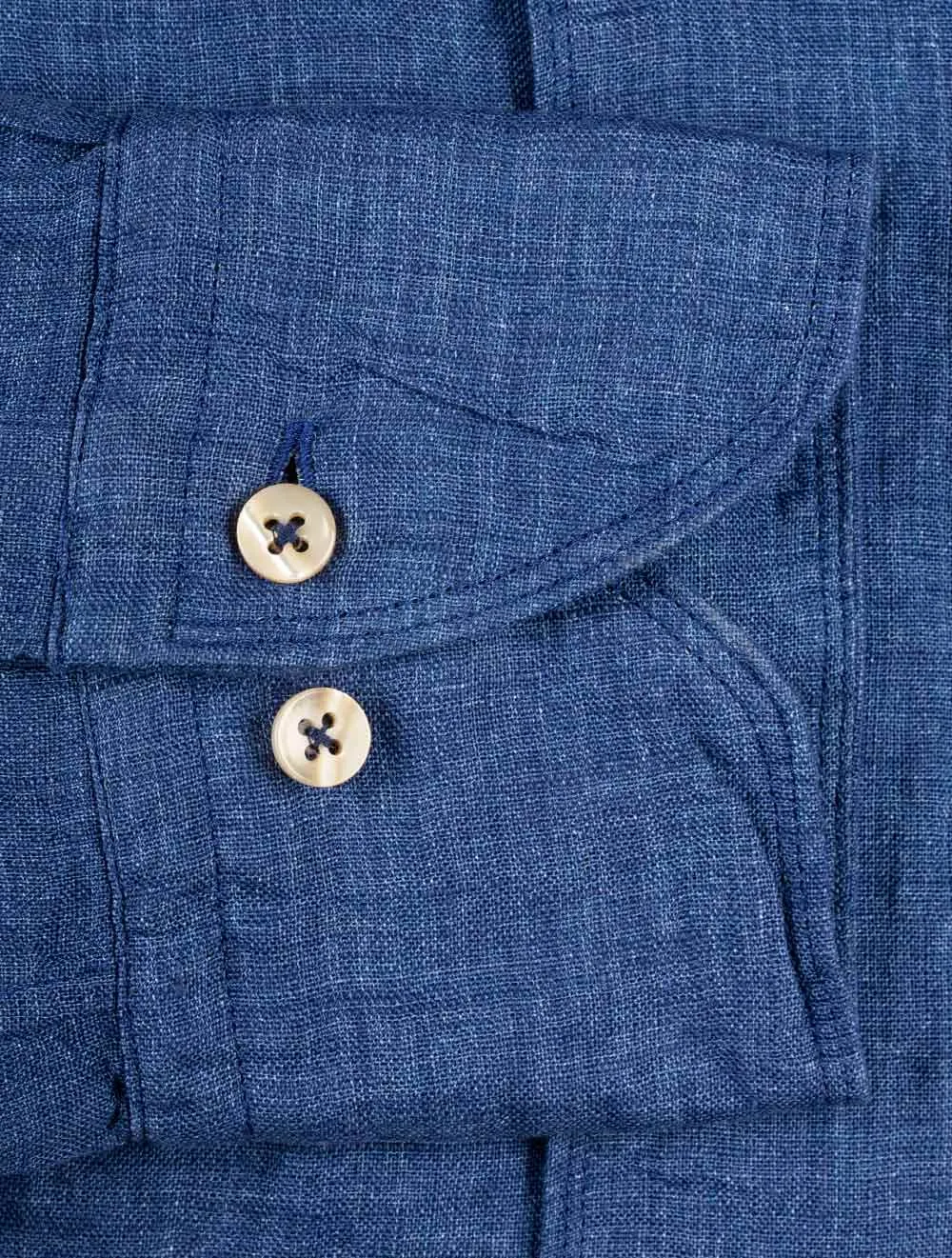 Linen Fitted Body Shirt Navy