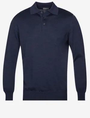 Merino Long Sleeve Polo Blue