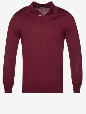 Merino Long Sleeve Polo Bordeaux