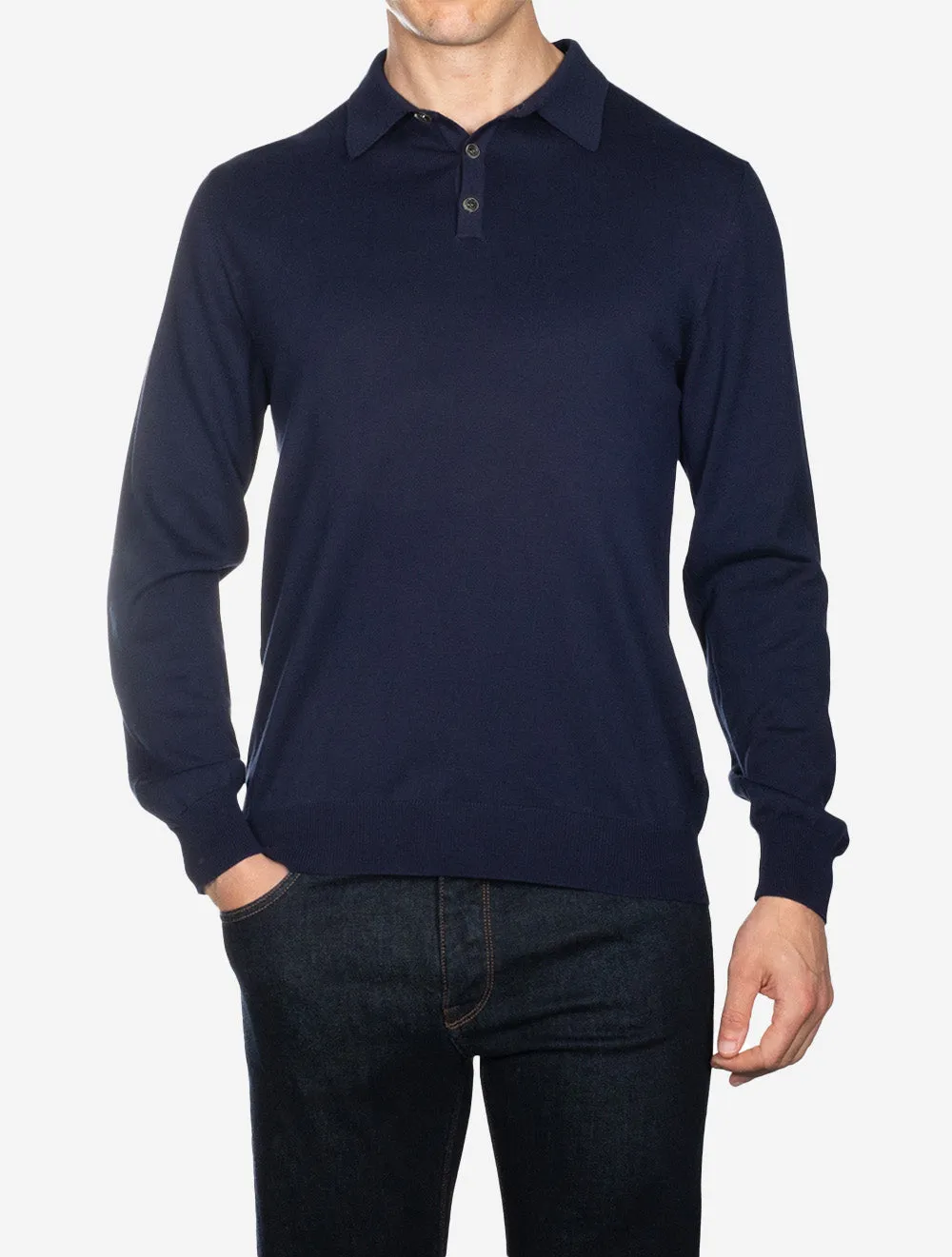 Merino Long Sleeve Polo Navy