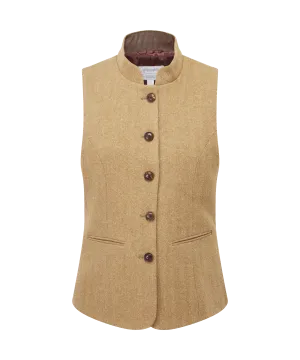 Millport Tweed Nehru Waistcoat - Oak Herringbone Tweed