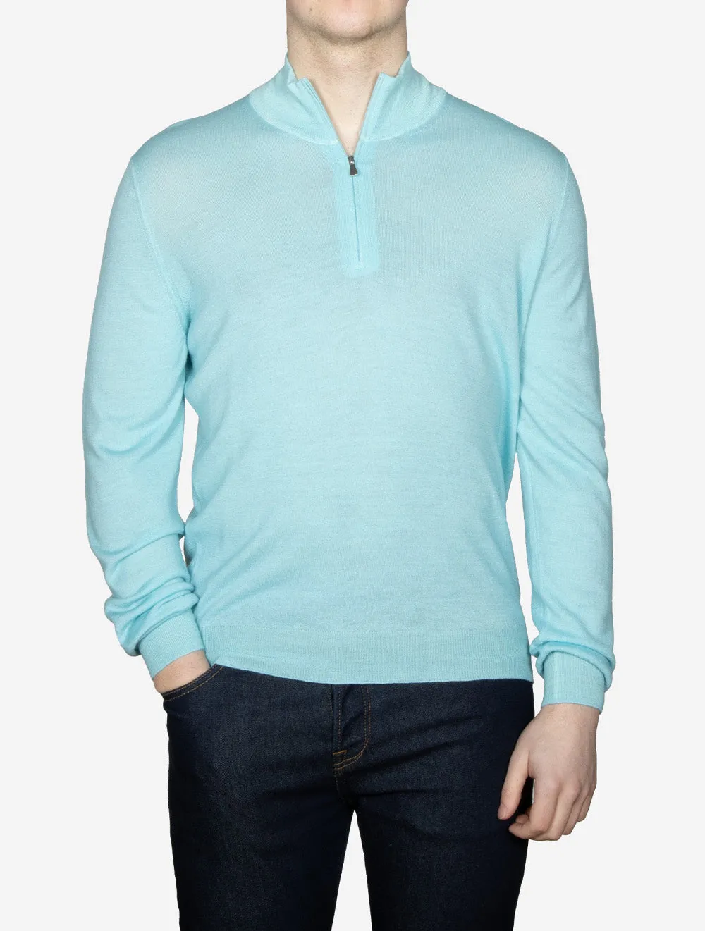 Mock Neck Half Zip Knitwear Mint Green
