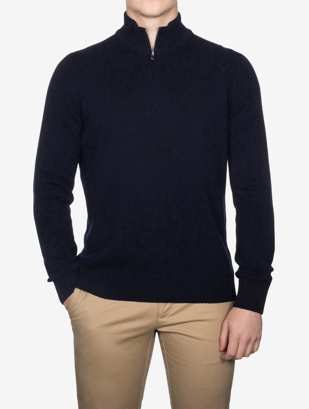Mock Neck In A Wool And Cashmere Blend Navy