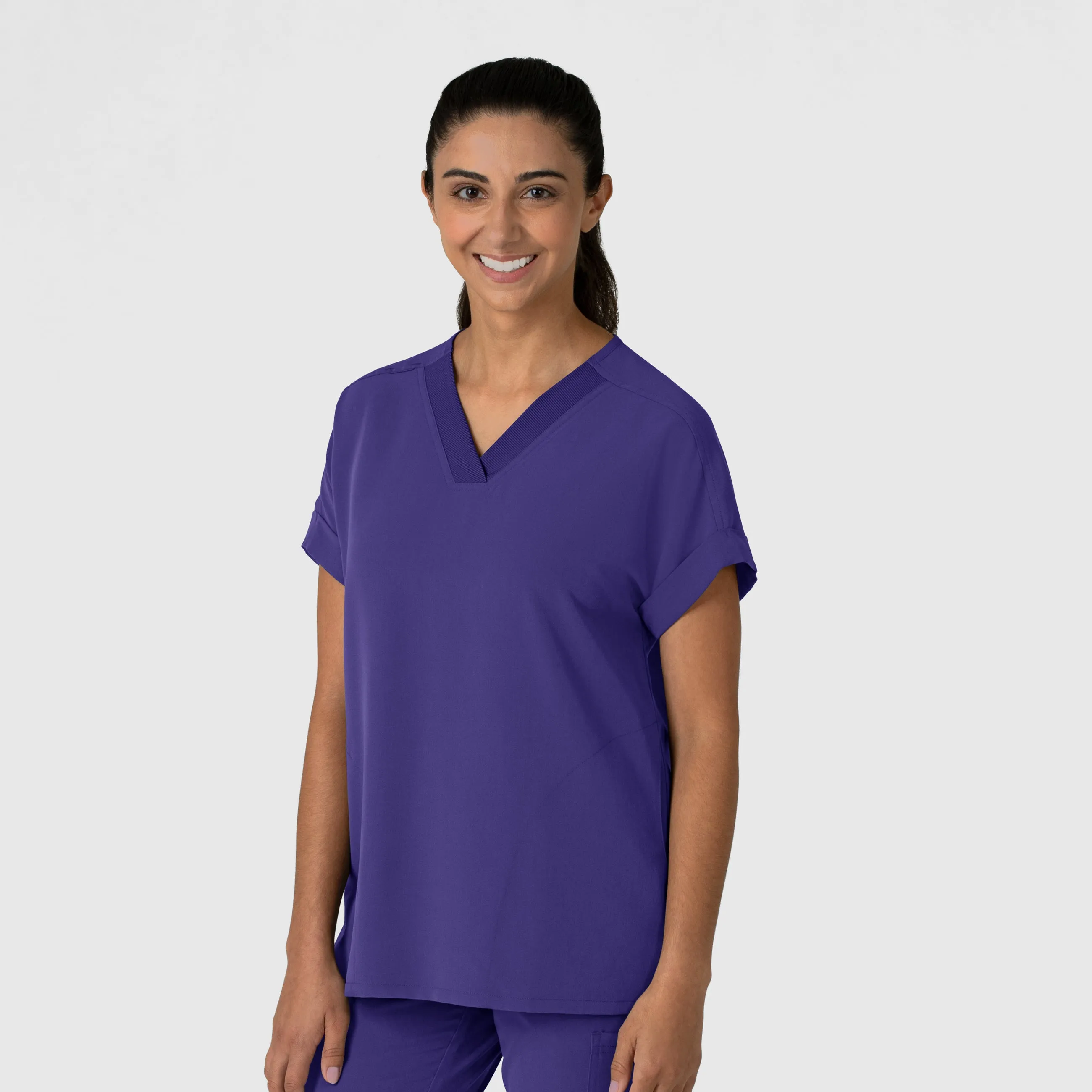 Nova Women's Drop Shoulder Boxy Scrub Top - Grape