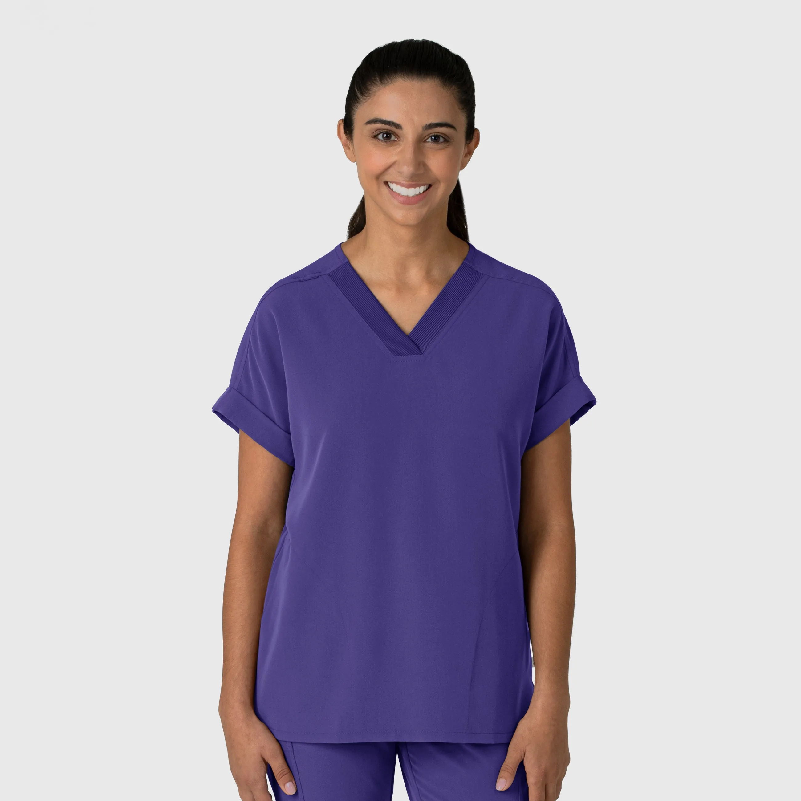 Nova Women's Drop Shoulder Boxy Scrub Top - Grape