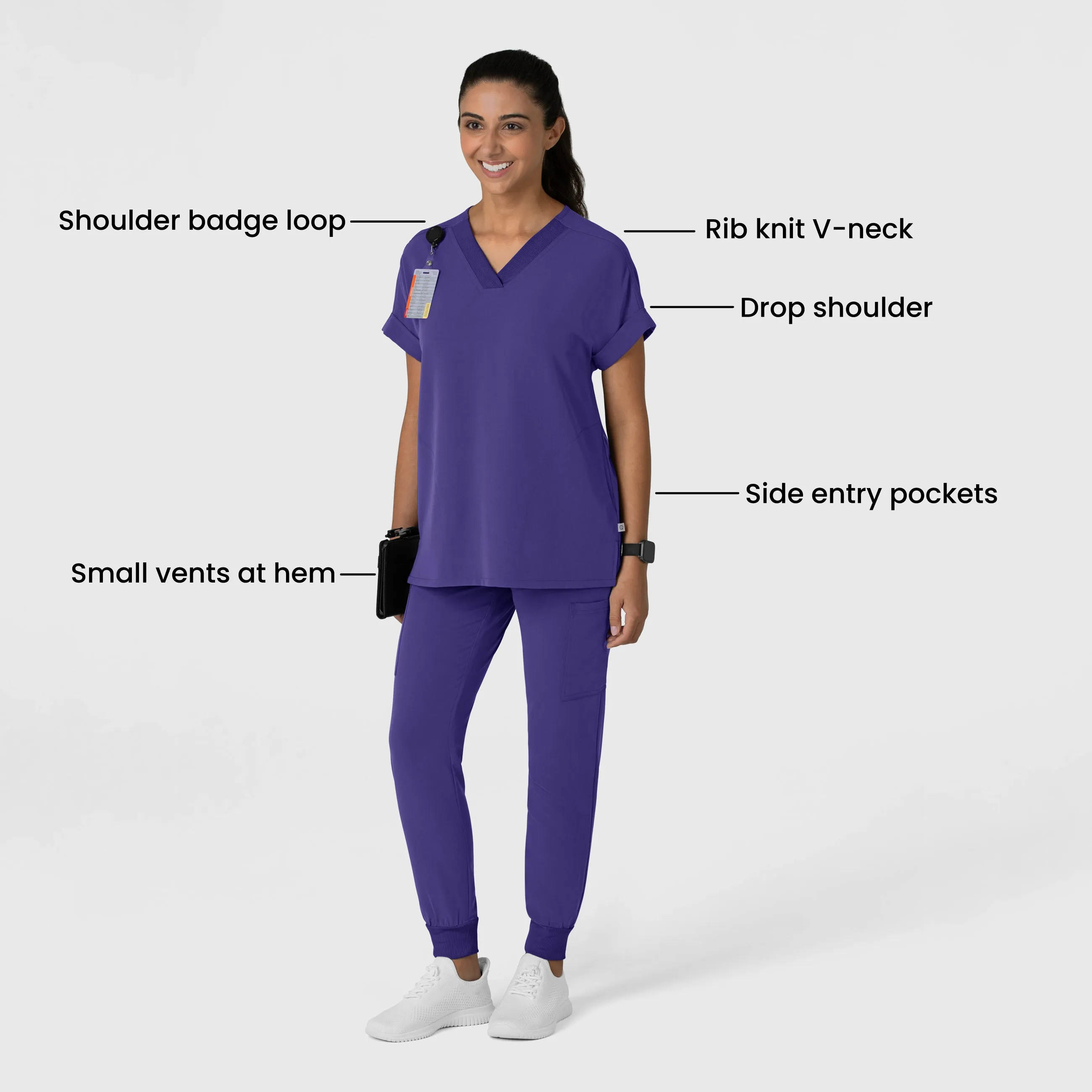 Nova Women's Drop Shoulder Boxy Scrub Top - Grape