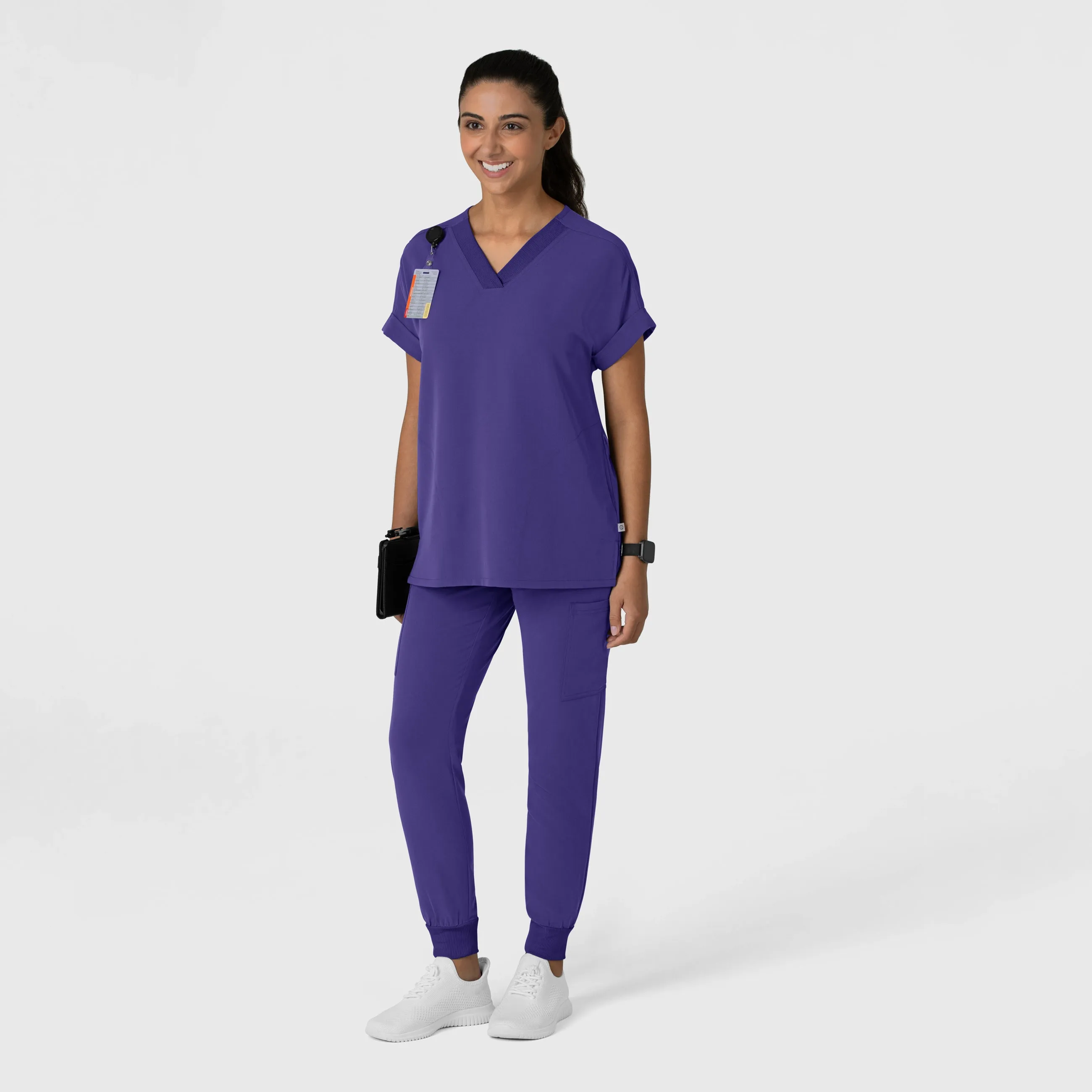 Nova Women's Drop Shoulder Boxy Scrub Top - Grape