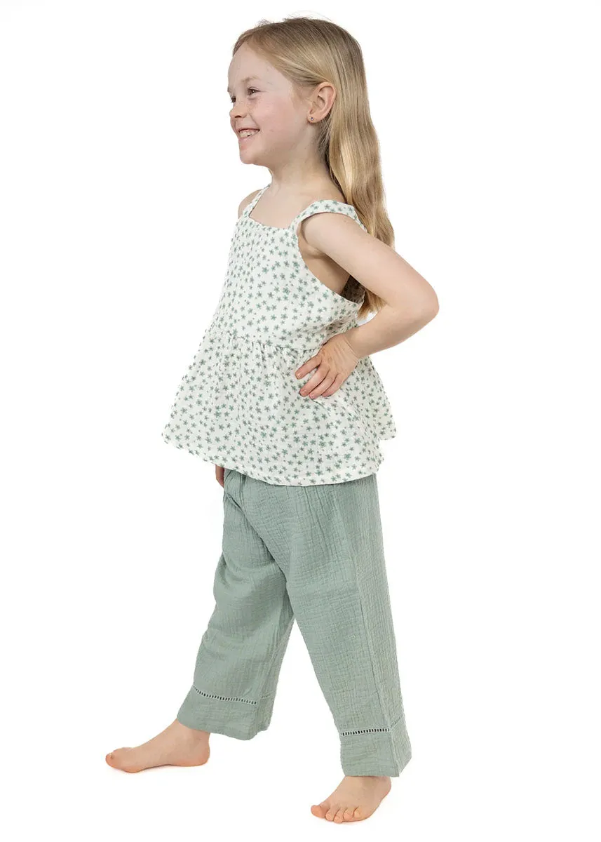 Peplum Tank & Smocked Waist Pant Set - Jadeite Simple Floral