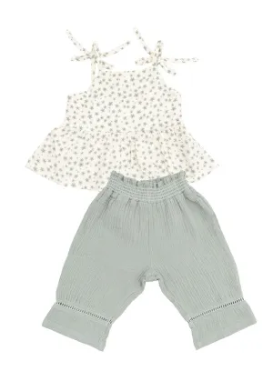 Peplum Tank & Smocked Waist Pant Set - Jadeite Simple Floral