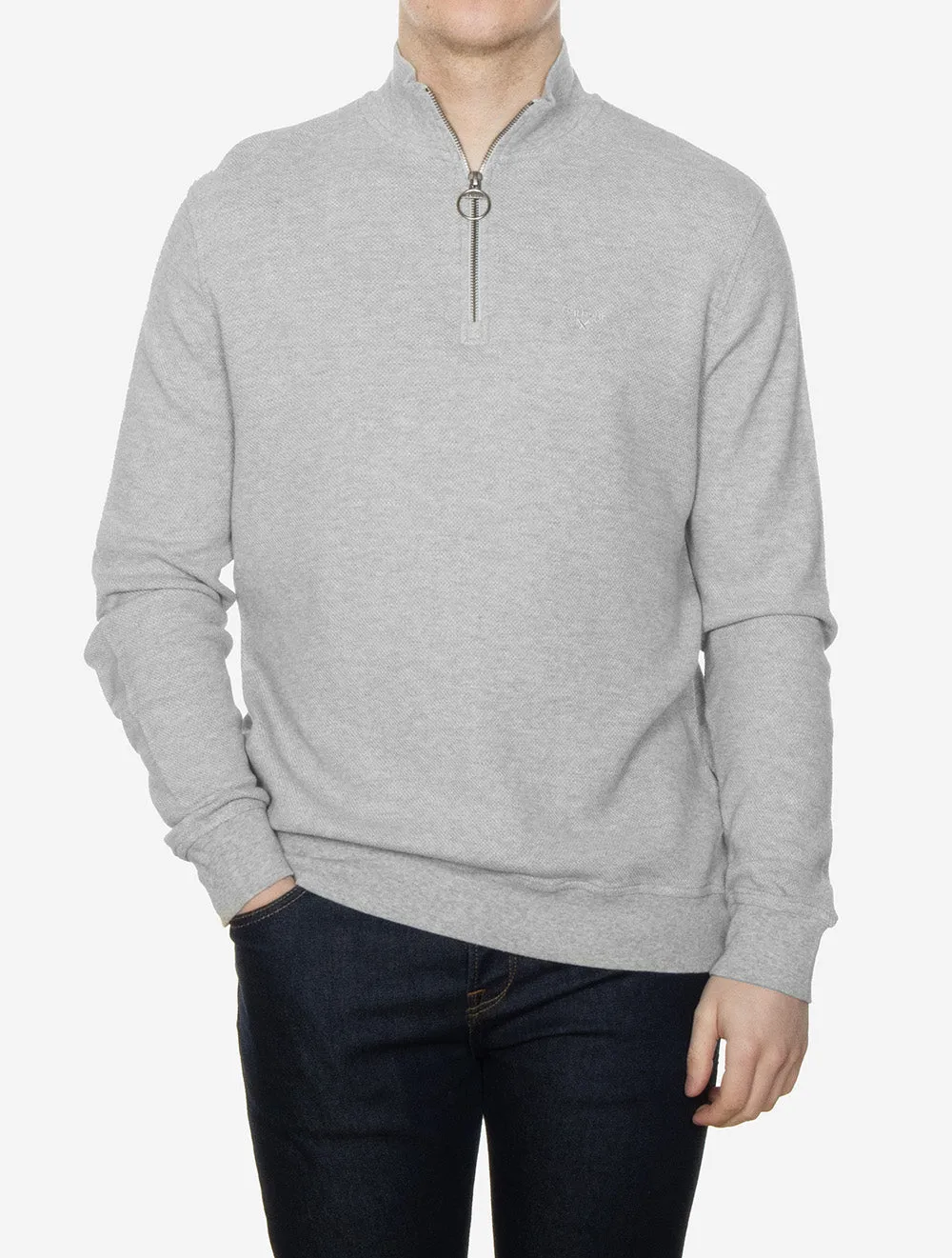 Pique Interlock Cotton Half-Zip Sweatshirt Grey