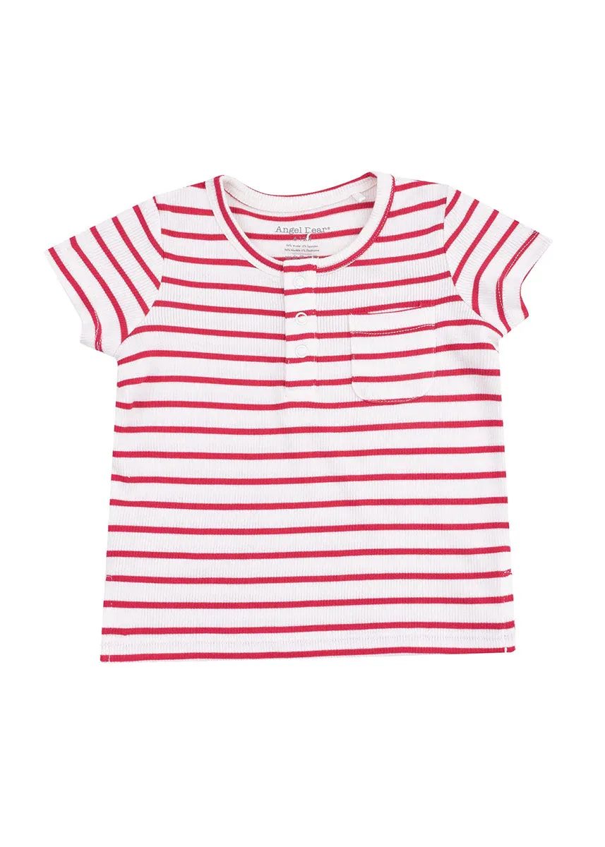 Ribbed Shirt & French Terry Short Set - Red Vintage Stripe