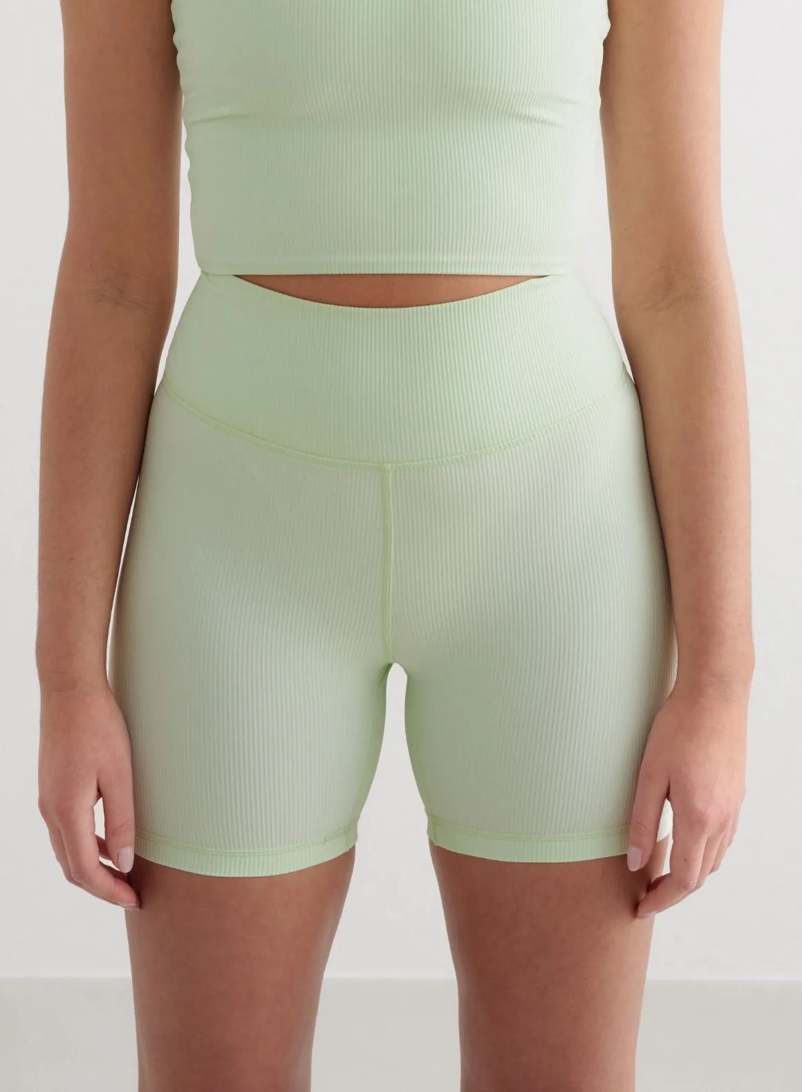 Spearmint Ribbed Performance Midi Biker Shorts