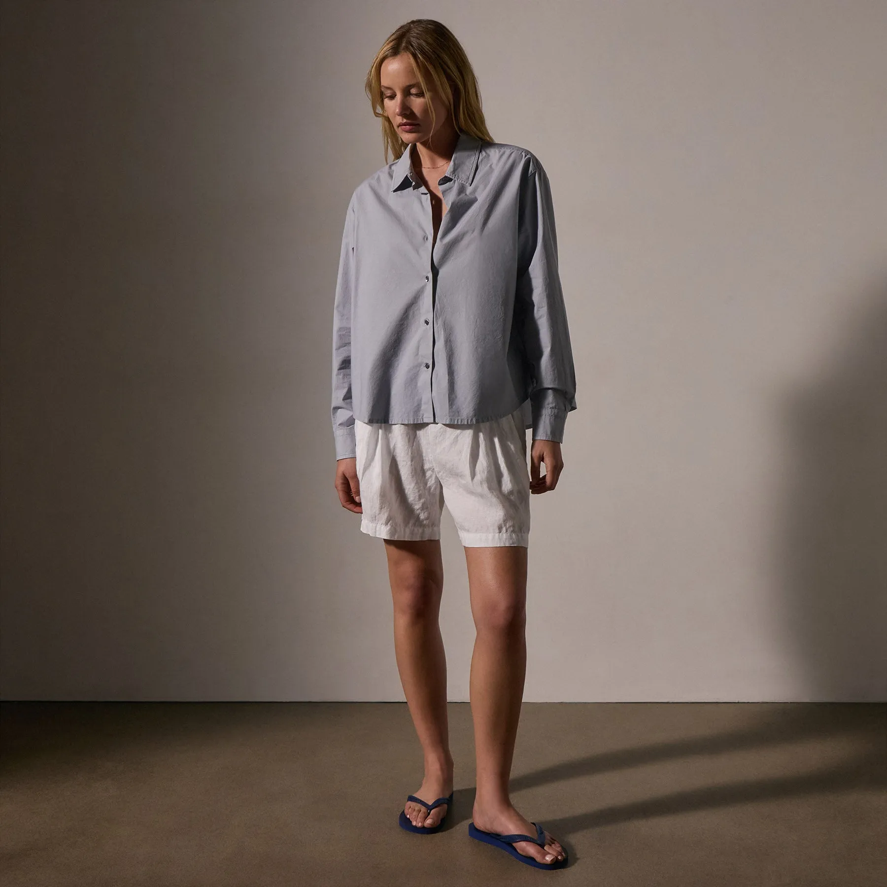 Stretch Poplin Button Up - Grey Sky