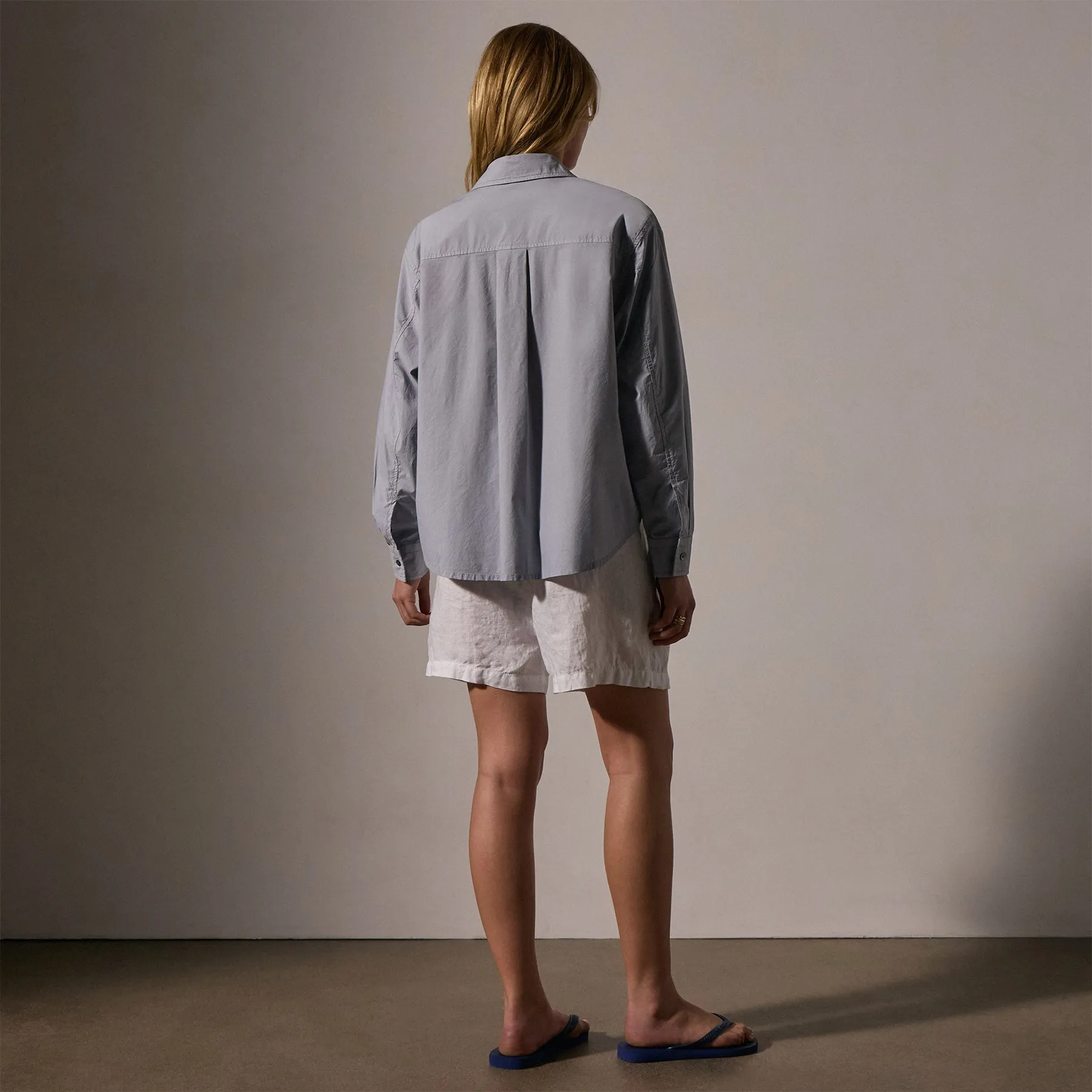 Stretch Poplin Button Up - Grey Sky
