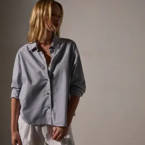 Stretch Poplin Button Up - Grey Sky