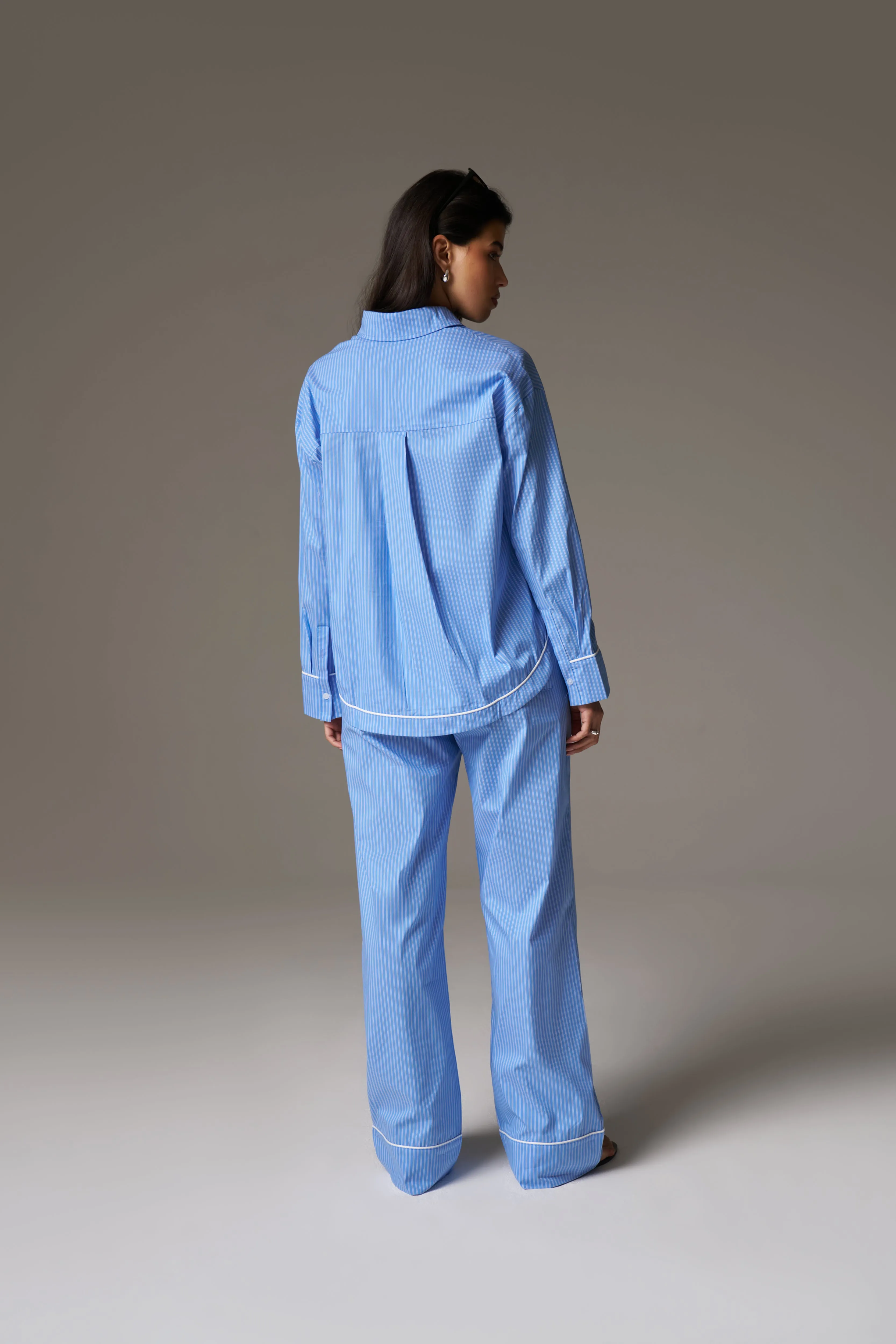 STRIPE PIPED EMBLEM SHIRT - BLUE
