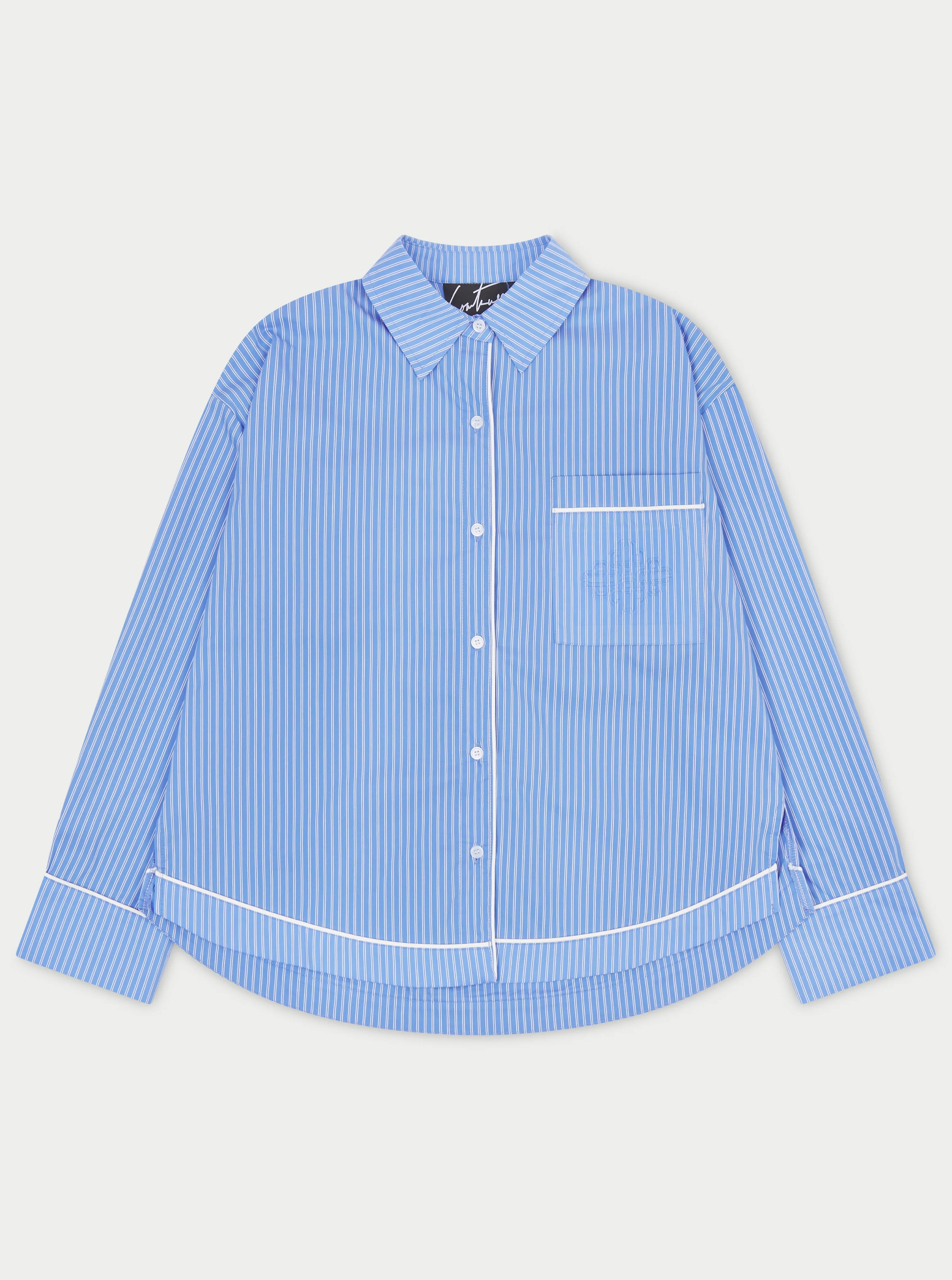 STRIPE PIPED EMBLEM SHIRT - BLUE