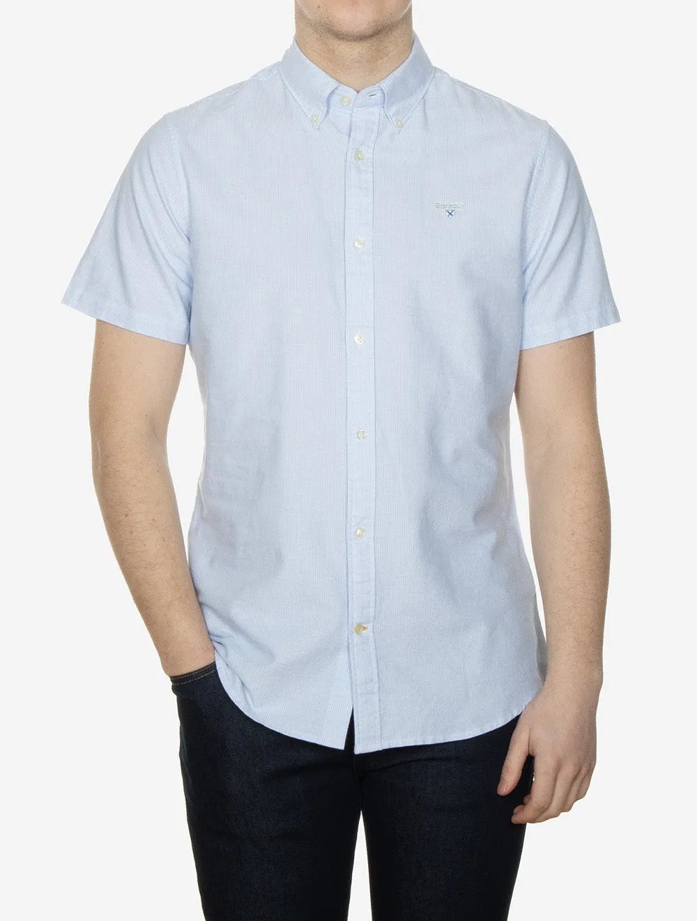 Striped Oxford Tailored Short-Sleeved Shirt Blue