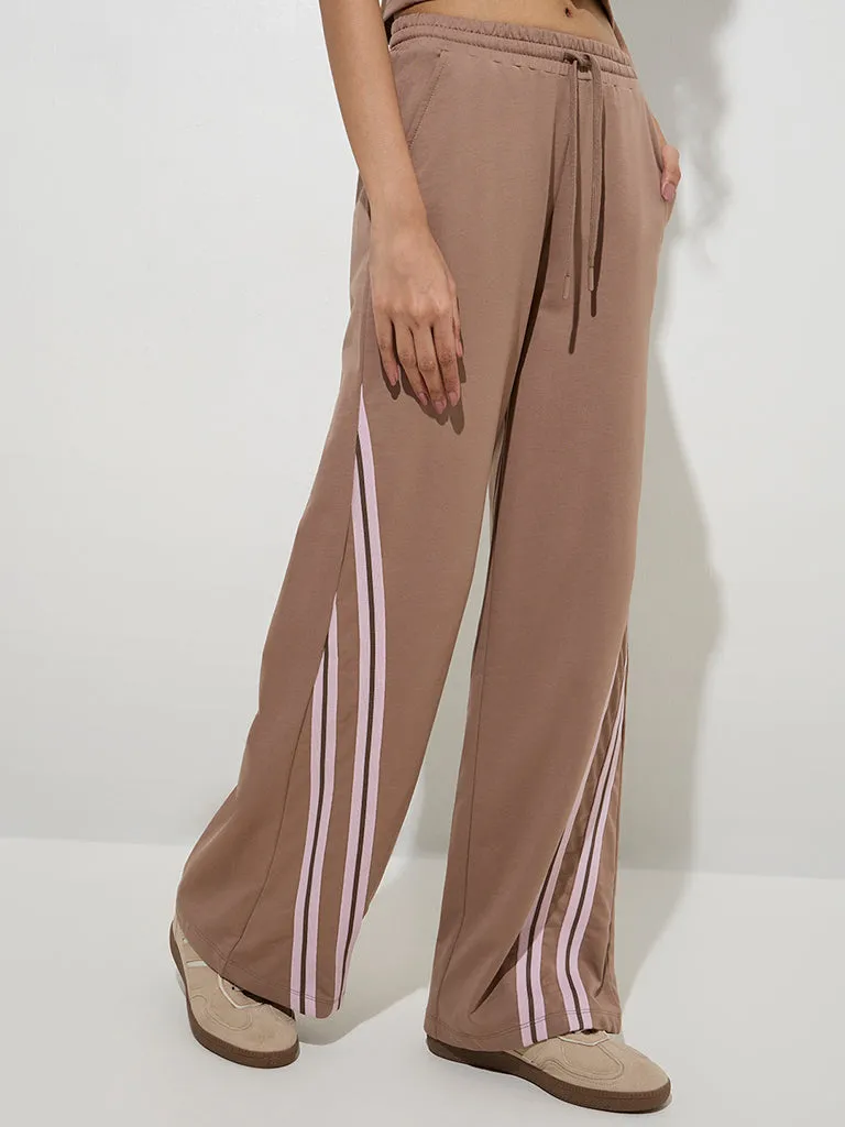 Studiofit Beige Stripe High-Rise Cotton Track Pants