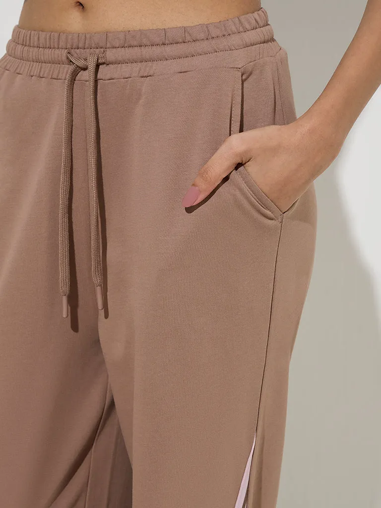 Studiofit Beige Stripe High-Rise Cotton Track Pants