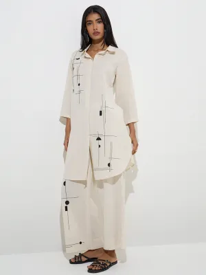 Utsa Off-White Embroidered Cotton-Blend Ethnic Pants