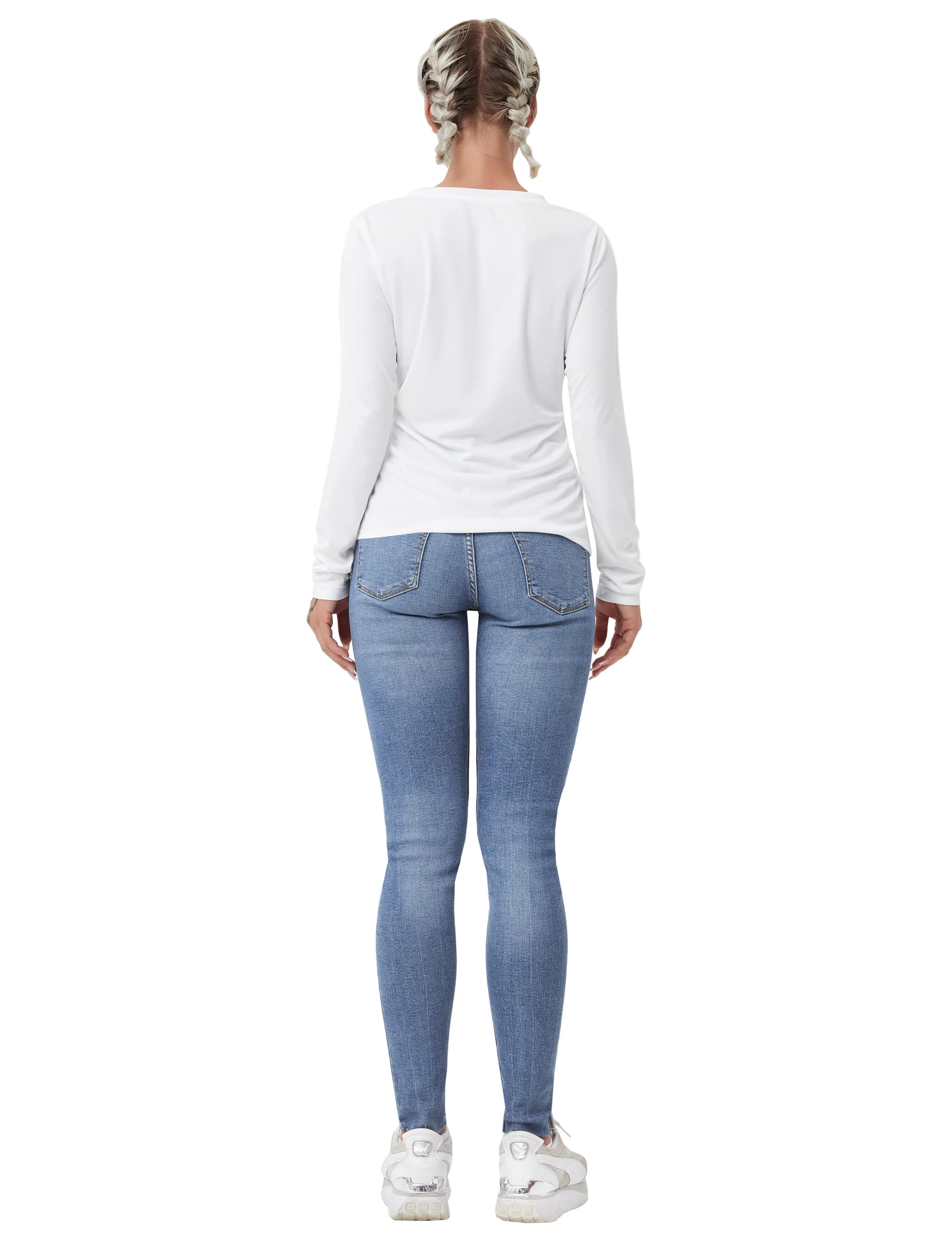 V Neck Long Sleeve Athletic Shirts white_Running
