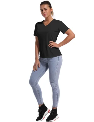 V-Neck Short Sleeve Athletic Shirts black_yoga