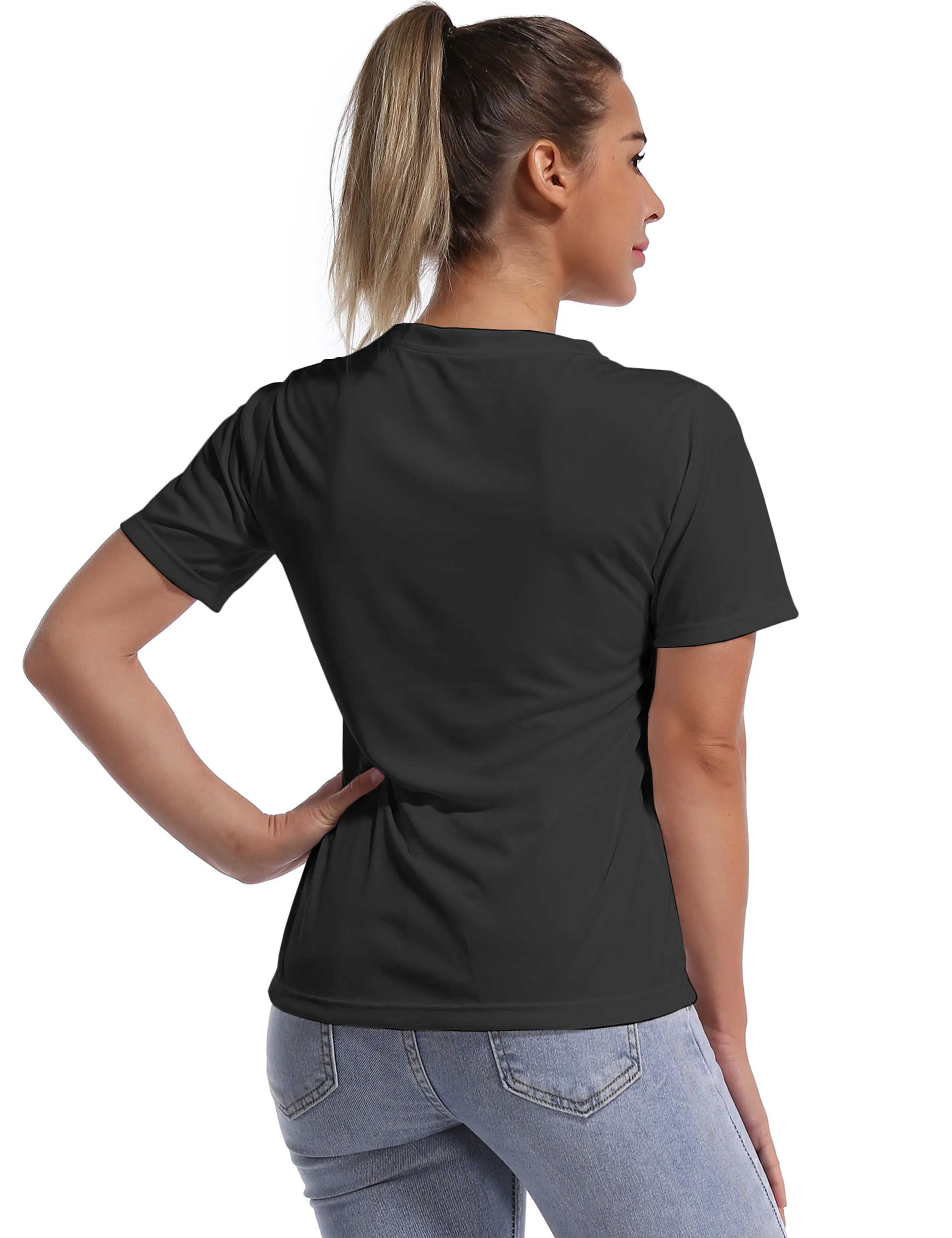 V-Neck Short Sleeve Athletic Shirts black_yoga