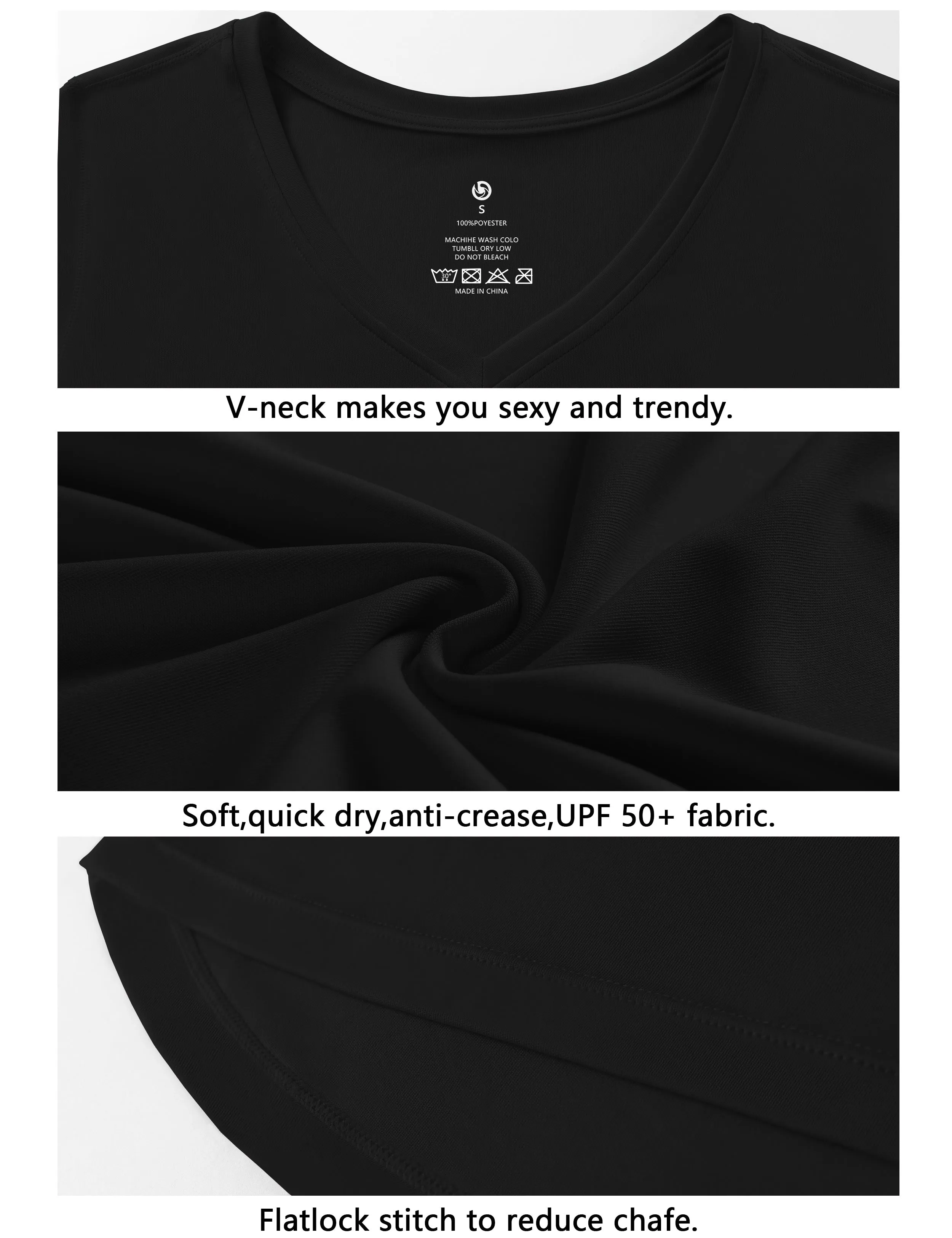 V-Neck Short Sleeve Athletic Shirts black_yoga