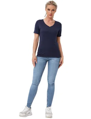 V-Neck Short Sleeve Athletic Shirts darknavy_yoga