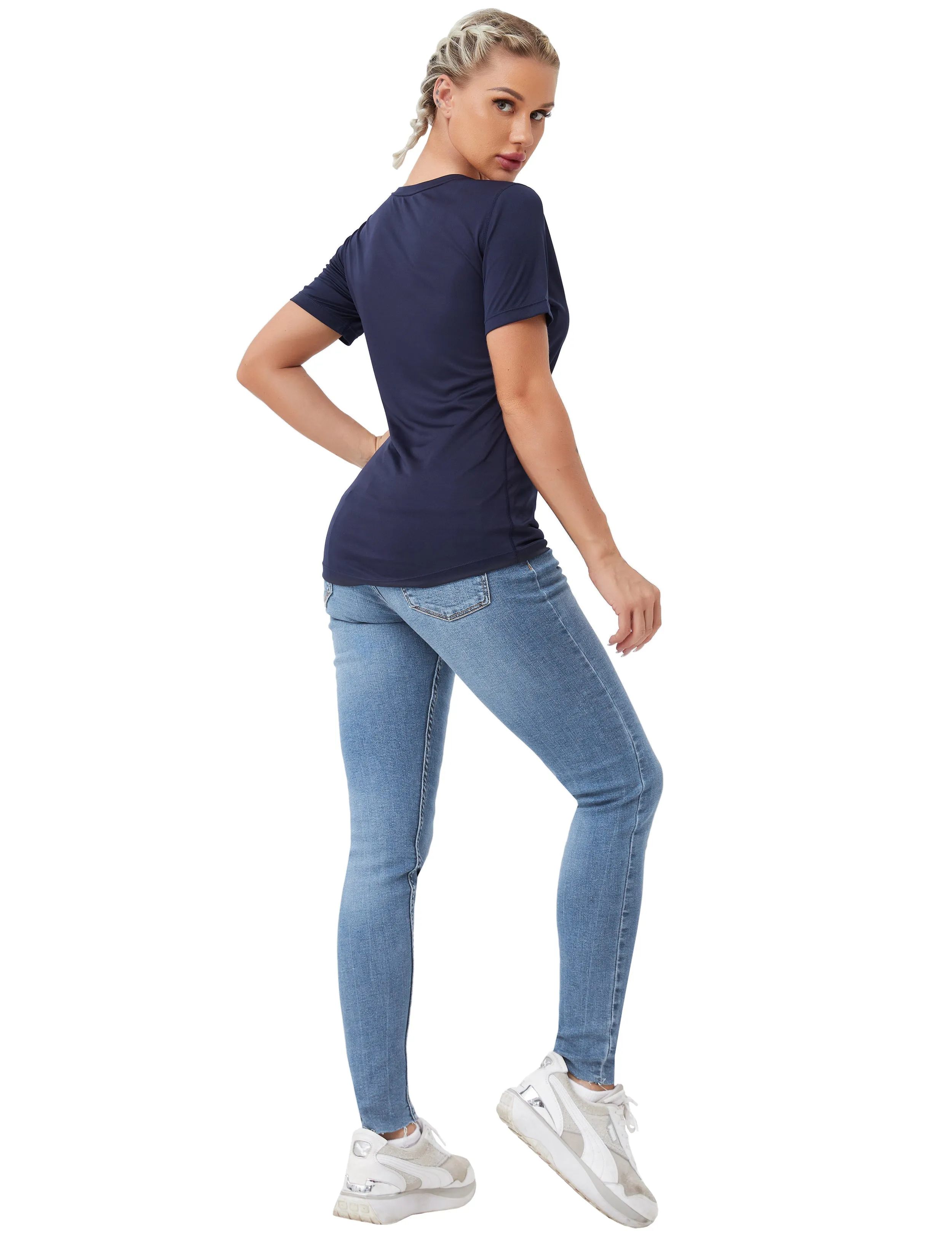 V-Neck Short Sleeve Athletic Shirts darknavy_yoga