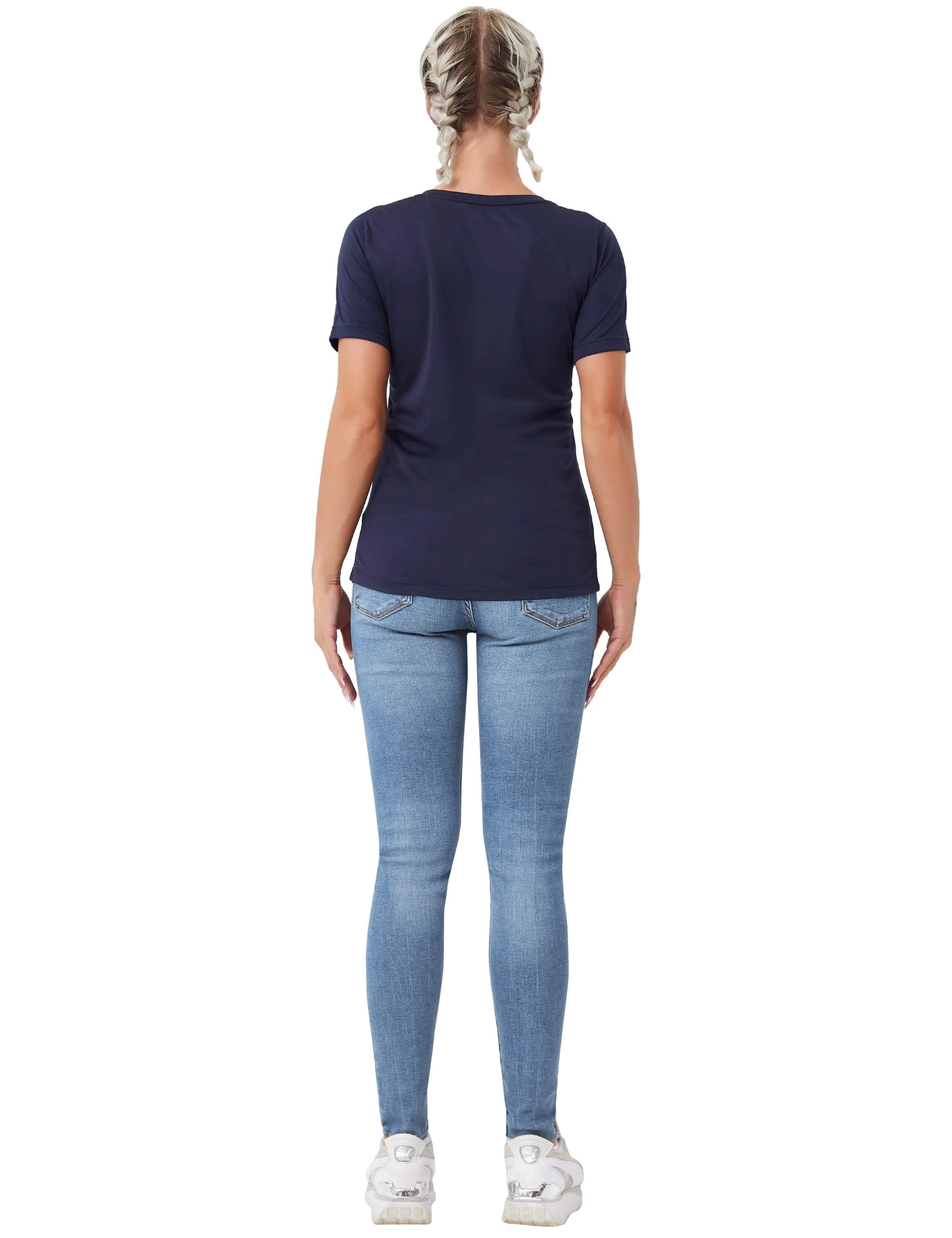 V-Neck Short Sleeve Athletic Shirts darknavy_yoga