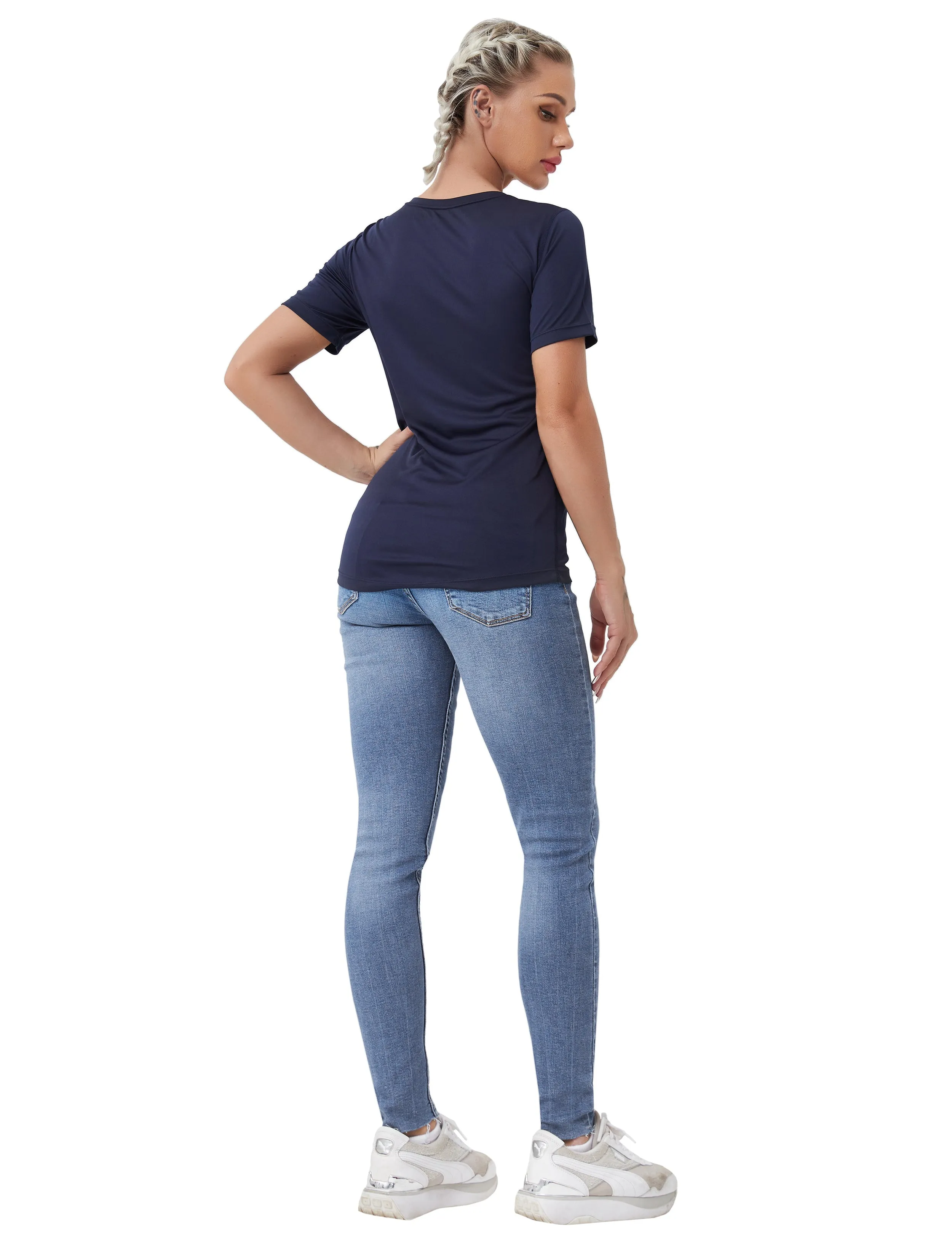 V-Neck Short Sleeve Athletic Shirts darknavy_yoga