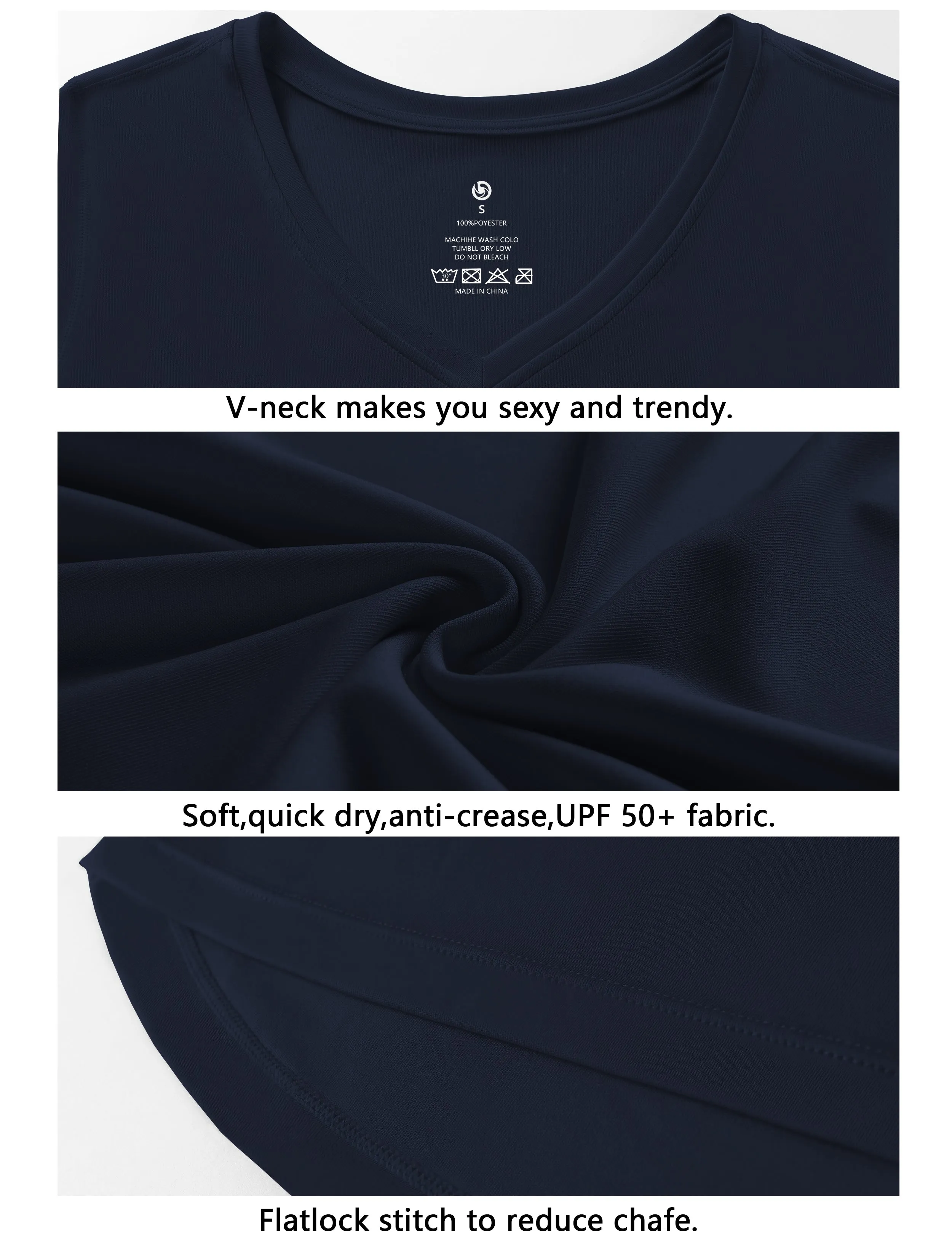 V-Neck Short Sleeve Athletic Shirts darknavy_yoga