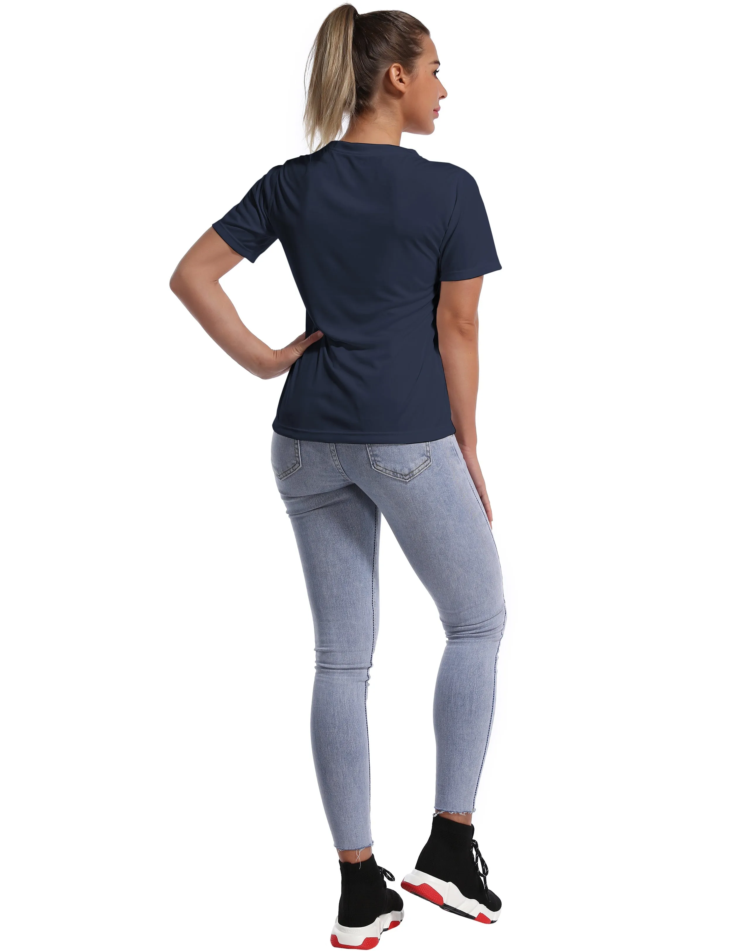 V-Neck Short Sleeve Athletic Shirts darknavy_yoga