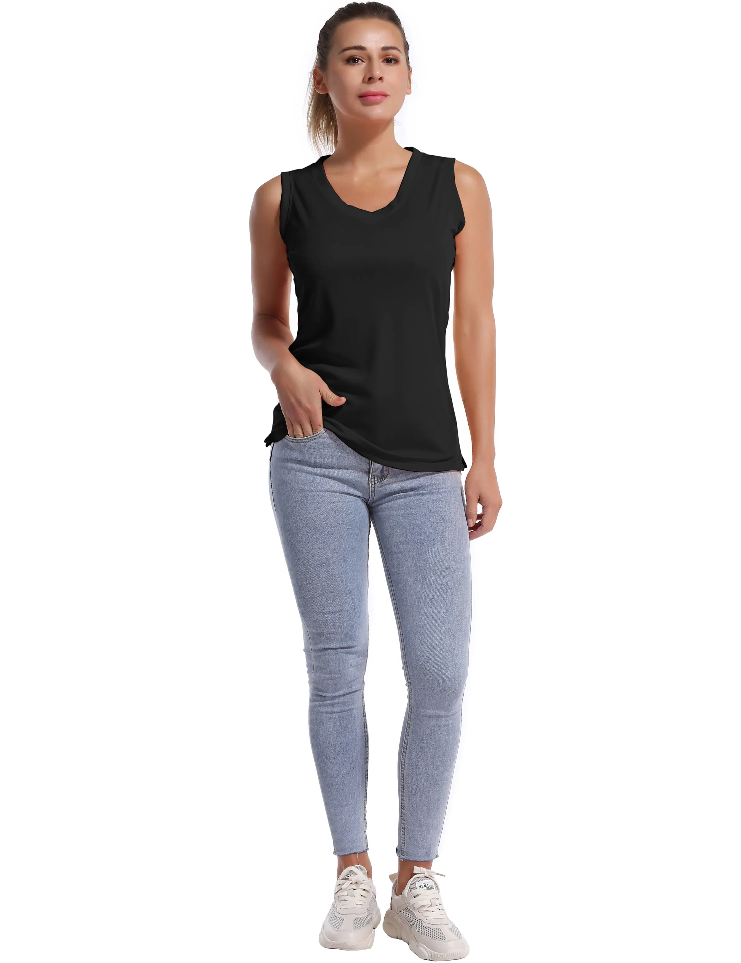 V Neck Sleeveless Athletic Shirts black_Golf