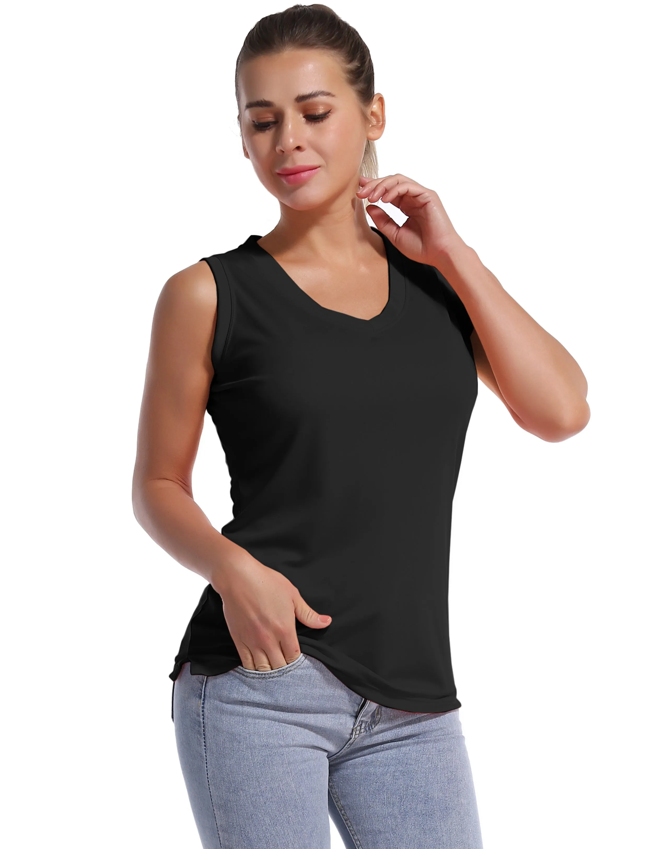 V Neck Sleeveless Athletic Shirts black_Golf