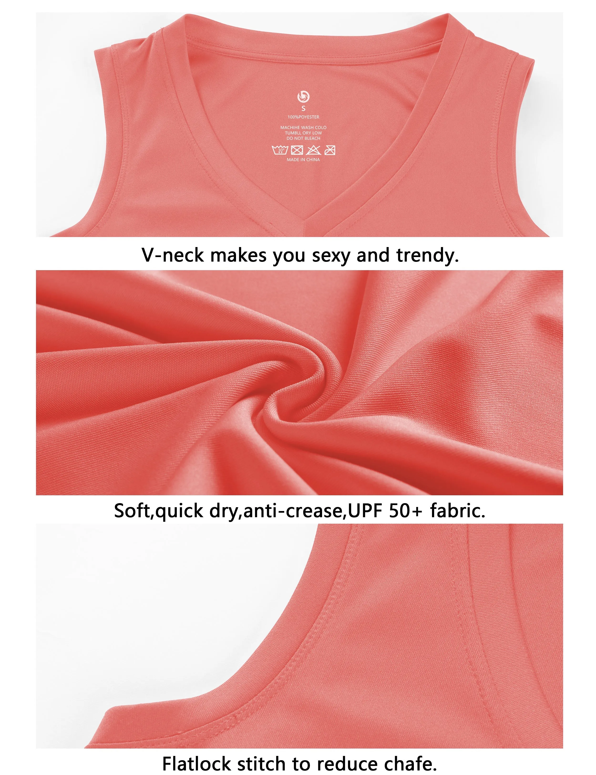 V Neck Sleeveless Athletic Shirts coral_Biking
