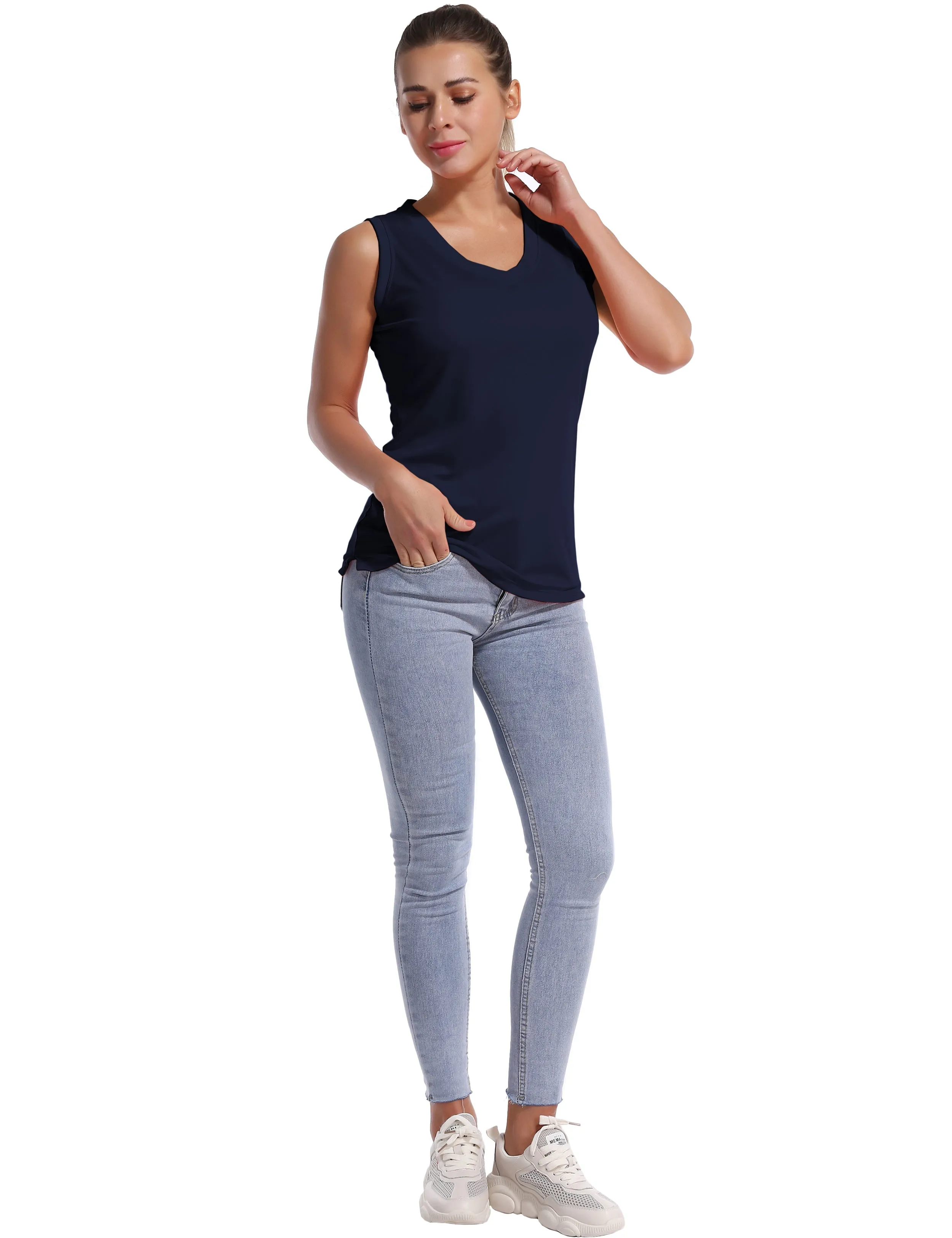 V Neck Sleeveless Athletic Shirts darknavy_Running