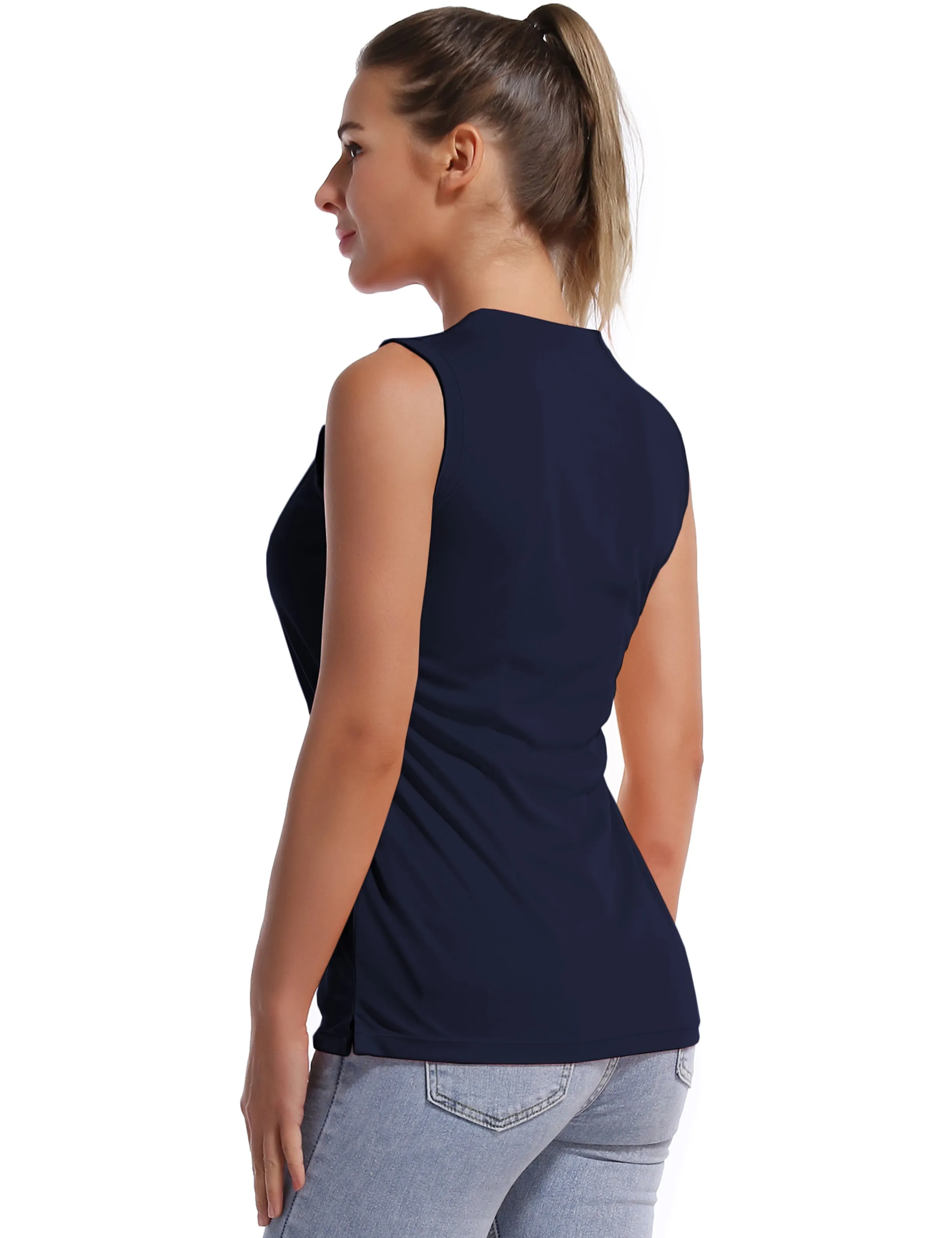 V Neck Sleeveless Athletic Shirts darknavy_Running