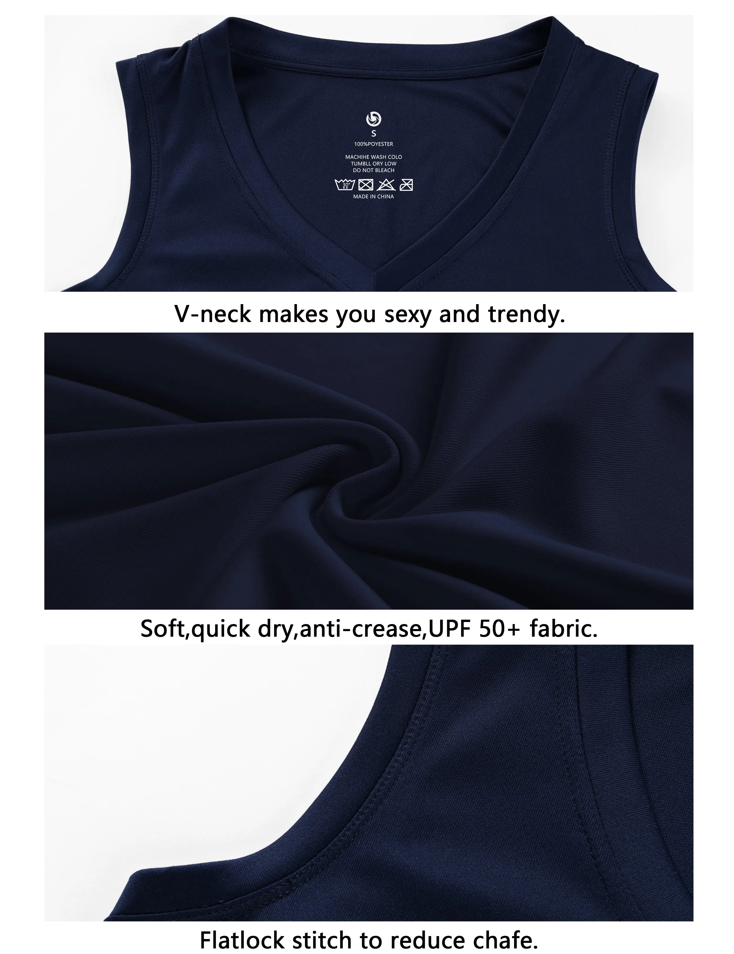 V Neck Sleeveless Athletic Shirts darknavy_Running
