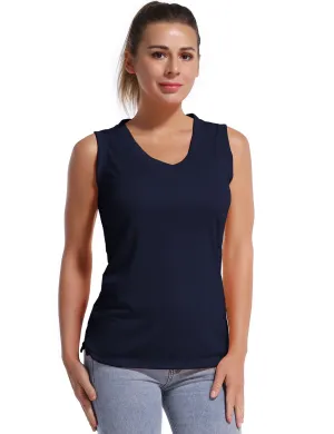 V Neck Sleeveless Athletic Shirts darknavy_Running