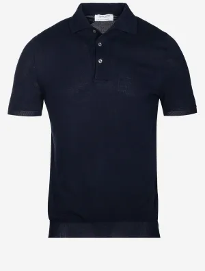 Weave Short Sleeve 3 Button Polo Navy