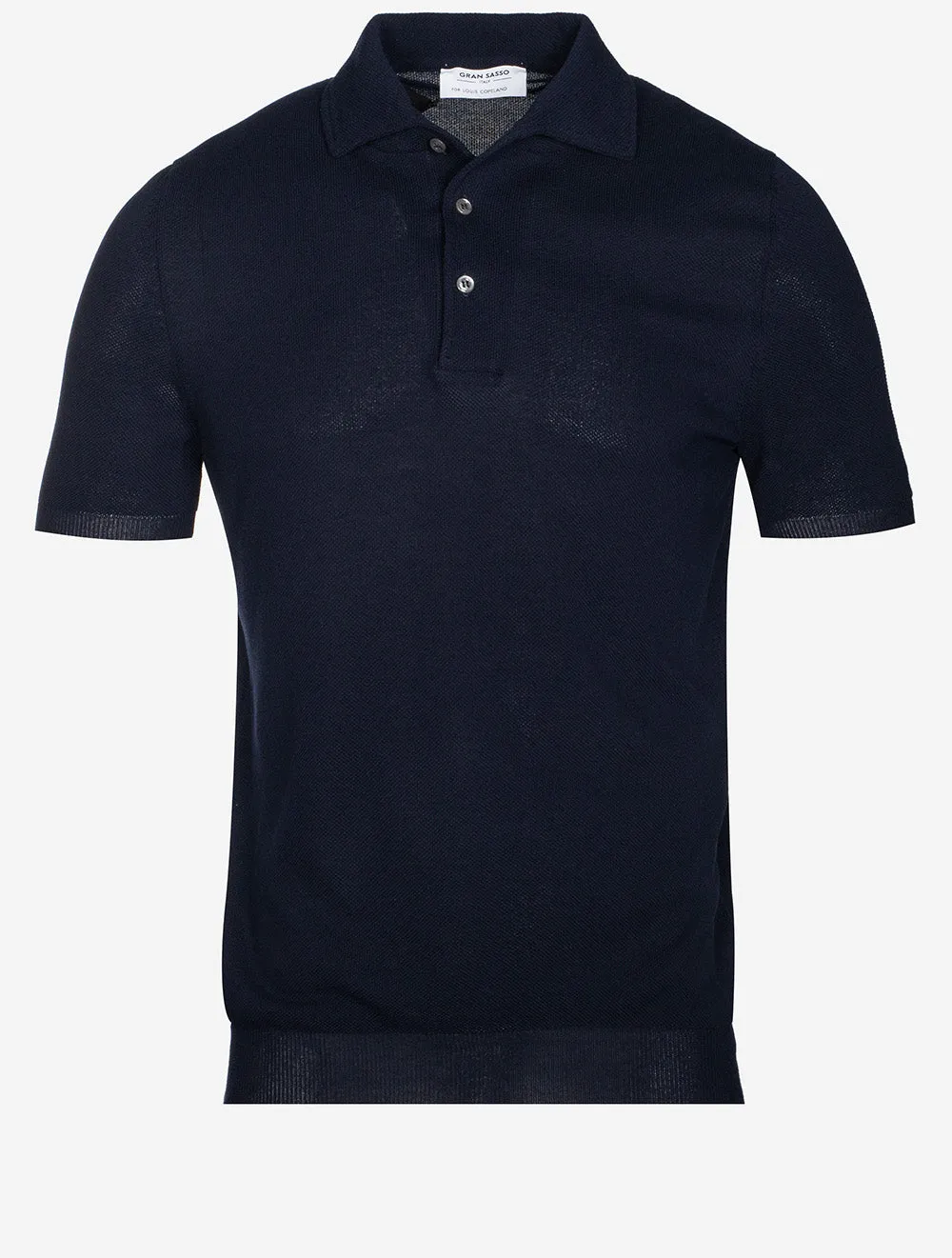 Weave Short Sleeve 3 Button Polo Navy