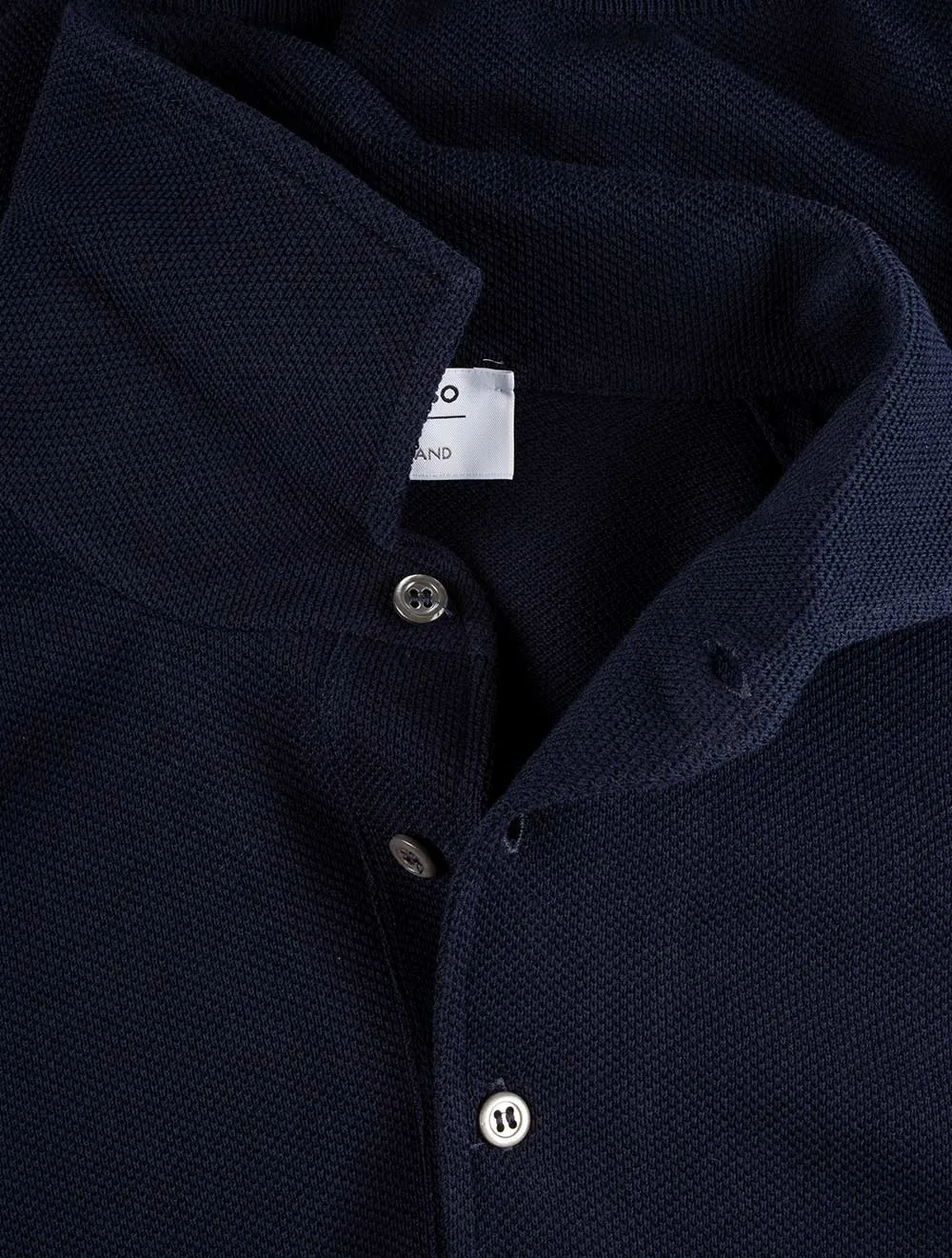 Weave Short Sleeve 3 Button Polo Navy