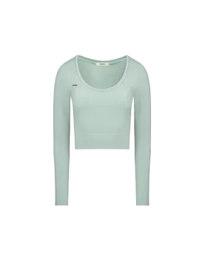 Women's Plant-Stretch Long Sleeve Cropped Top—Eucalyptus Blue