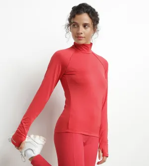 Women's sports top with high collar in red microfiber Dim Move