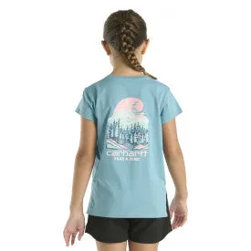 Youth Girls Short Sleeve Mountain T-Shirt - Adriatic Blue